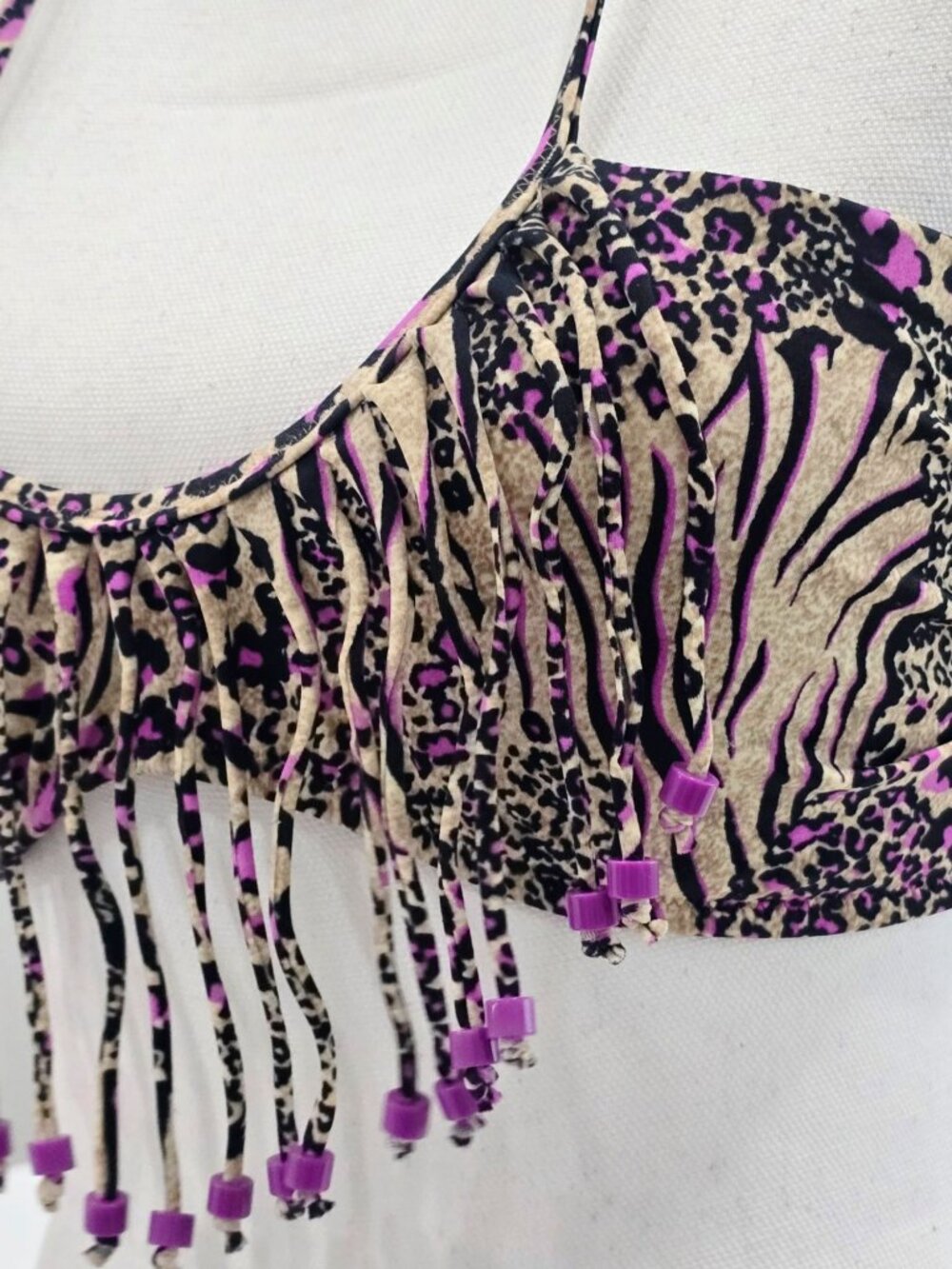 Victoria’s Secret ✦ Animal Print Fringe Halter Bikini Set ✦ Beaded Detailed Top - Picture 6 of 8